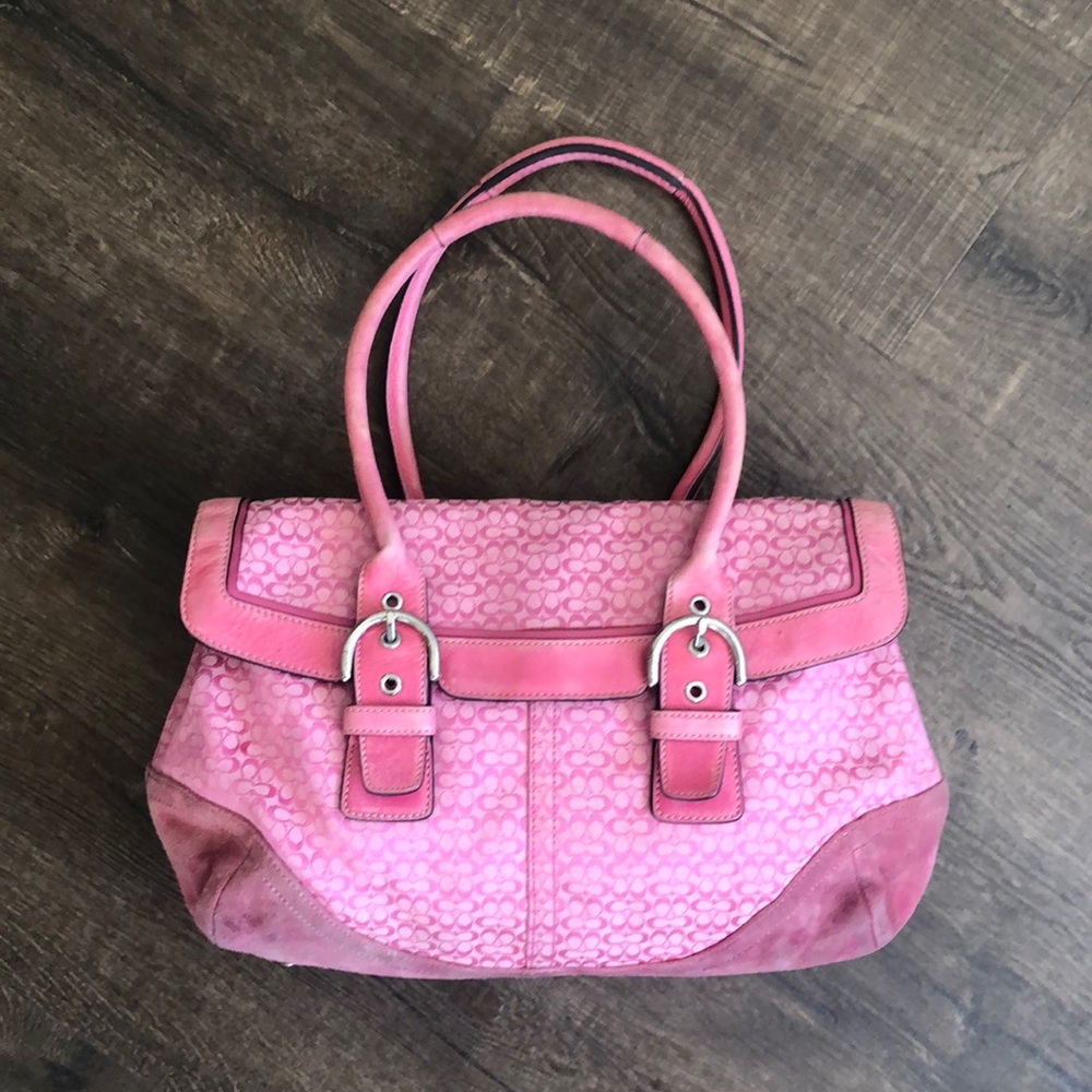 Authentic Coach Signature Soho Flap Suede Bag